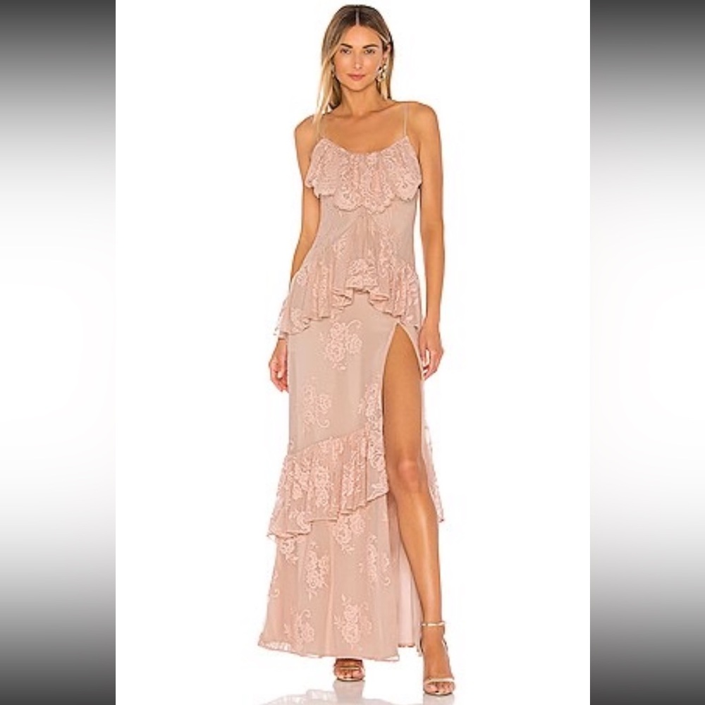 Michael Costello x REVOLVE Justine Gown Nude Rose Maxi Dress Side Split Sz S